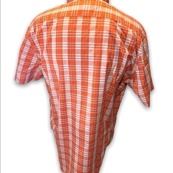 𝅺LOGAN Hill 2XL 18 1/2 shirt plaid orange white short sleeves 100% cotton - Picture 2 of 11